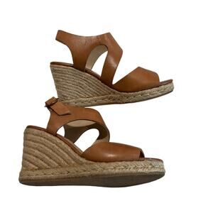 Steve Madden Brown Leather Espadrille Platform Strappy Wedges Women's Size 6.5B